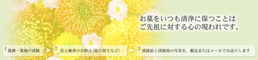 お墓をいつも清浄に保つことはご先祖に対する心の現われです。